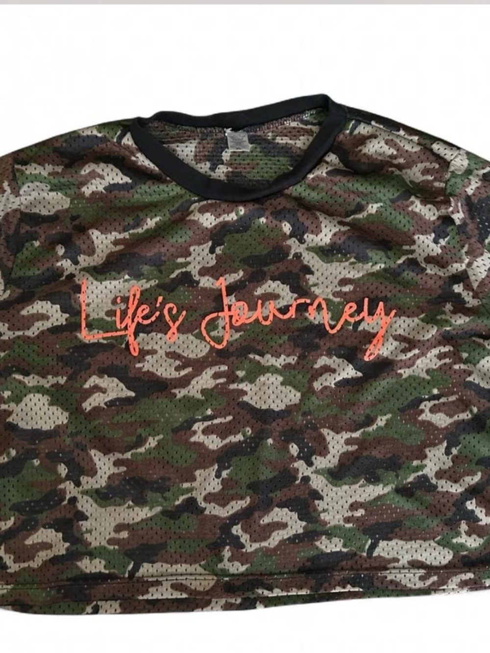 Camouflage Crop Top with 'Life's Journey' Script XL